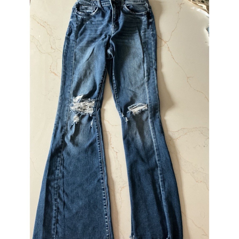 Flying Monkey Distressed High Rise Flare Jeans Medium Wash F4423 Size 27
